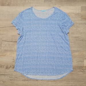 J McLaughlin XL Linen Jersey Knit T Shirt Top Blue Nautical Coastal Geometric